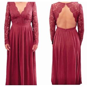 Lulus Awaken My Love Burgundy Long Sleeve Lace Maxi Dress Size Medium